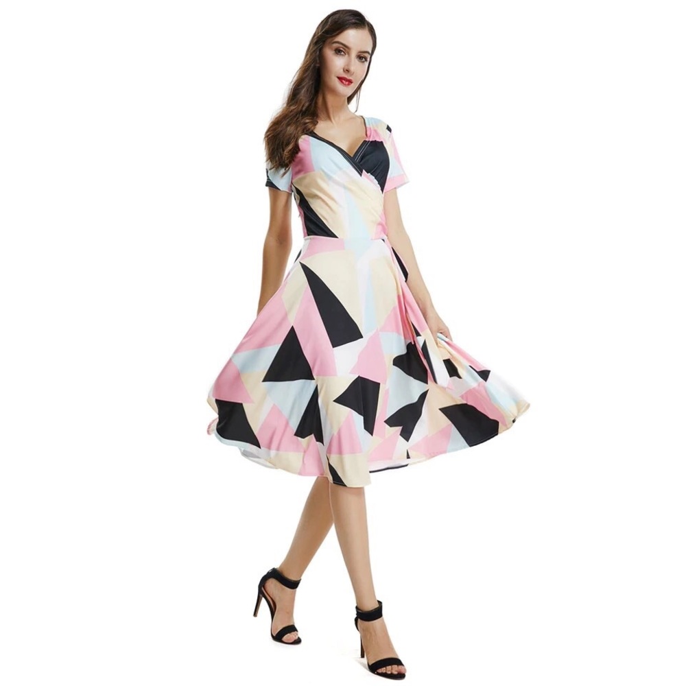 Geometric Printed V-Neck Dress - Picture 5 of 5